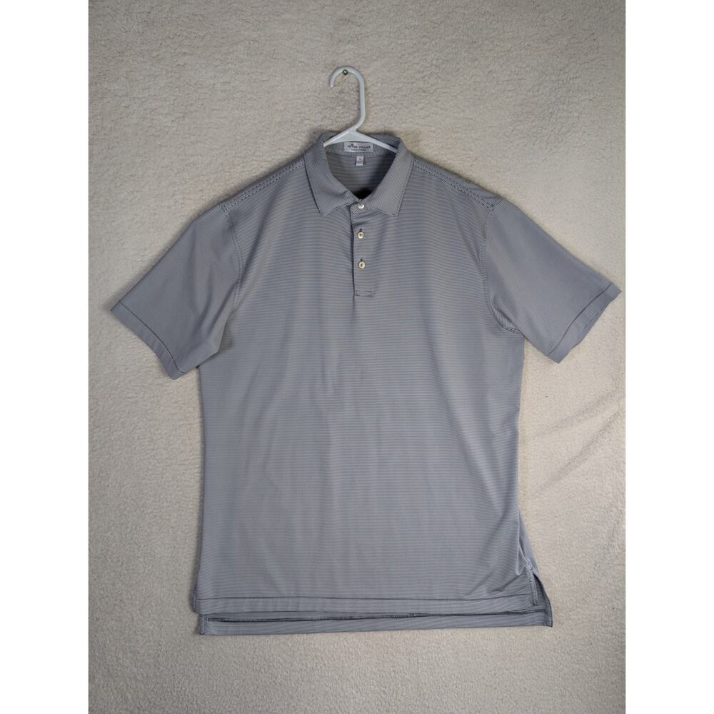 Peter Millar Polo Shirt Mens Large Summer Comfort Gray White Striped Golf